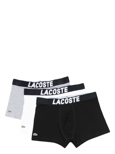 Shop Lacoste Logo-waistband Boxers Set Of 3 In Black