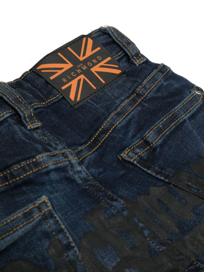 Shop John Richmond Junior Distressed Logo-print Jeans In Blue