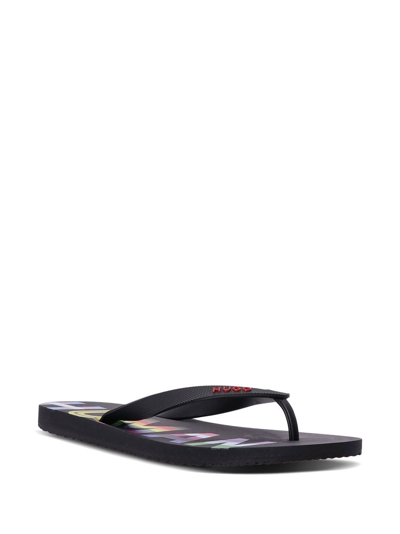 Shop Hugo Dave Slogan-print Flip Flops In Black