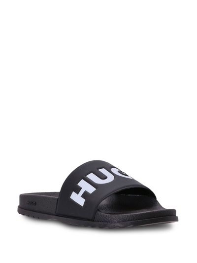 Shop Hugo Match Logo-print Slides In Black