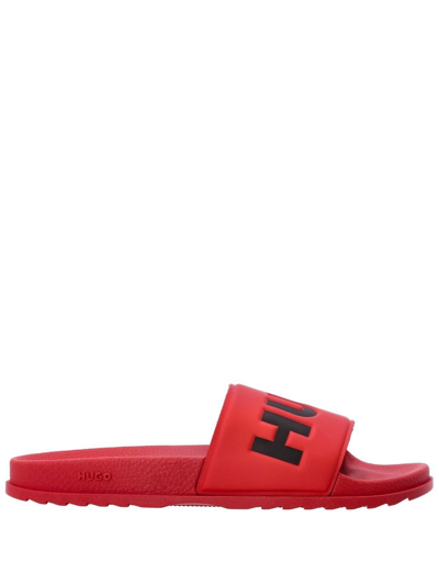 Shop Hugo Match Logo-strap Slides In Red