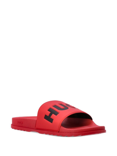 Shop Hugo Match Logo-strap Slides In Red