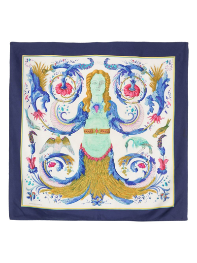 Pre-owned Hermes 1990  Ceres Silk Scarf In Blue