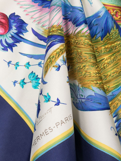 Pre-owned Hermes 1990  Ceres Silk Scarf In Blue