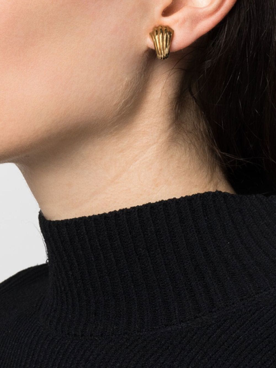 Pre-owned Dior  Shell-motif Clip-on Earrings In Gold