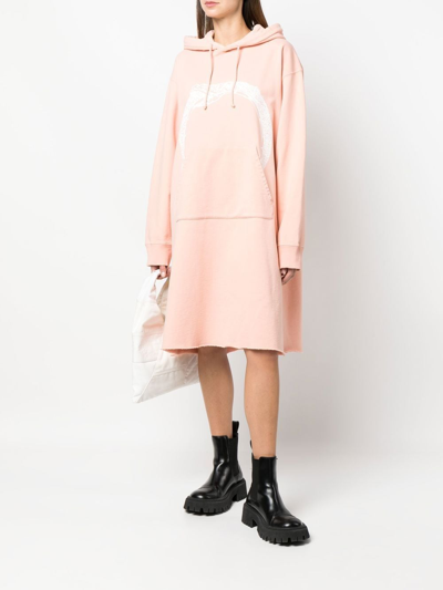 Shop Mm6 Maison Margiela Graphic-print Hooded Dress In Pink