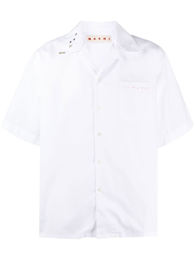 Shop Marni Embroidered Bowling Shirt In White