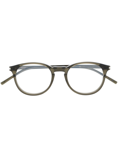 Saint Laurent Brown-brown-transparent Acetate Glasses In Green