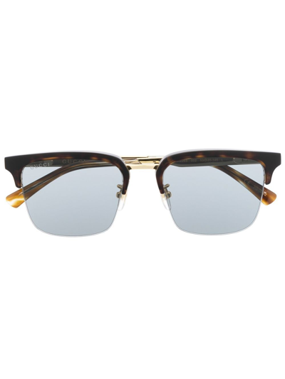 Shop Gucci Rectangle Sunglasses In Brown