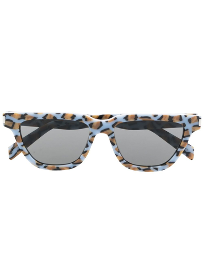 Shop Saint Laurent Sulpice Marbled Sunglasses In Blue