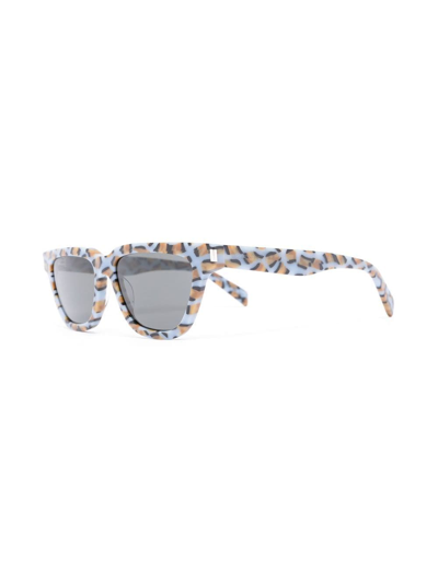 Shop Saint Laurent Sulpice Marbled Sunglasses In Blue