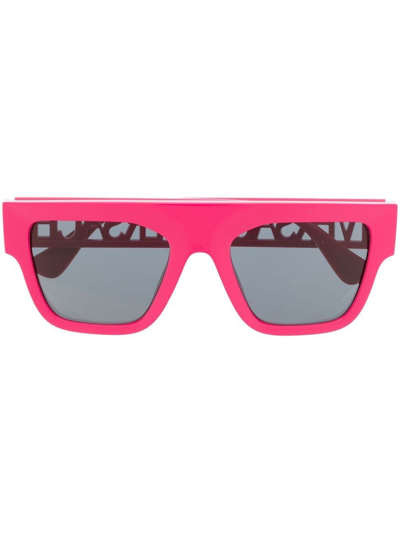 Shop Versace Logo-arm Detail Sunglasses In Pink