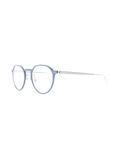 Shop Montblanc Round-frame Optical Glasses In Blue