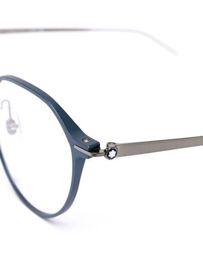 Shop Montblanc Round-frame Optical Glasses In Blue