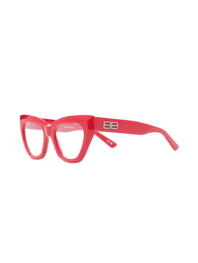 Shop Balenciaga Logo-plaque Cat-eye Glasses In Red