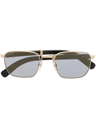 Shop Cartier Square-frame Tinted Sunglasses In Gold