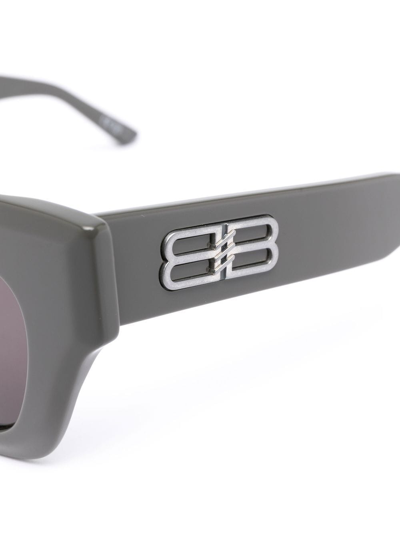 Balenciaga Logo-plaque Square-frame Sunglasses In Grey