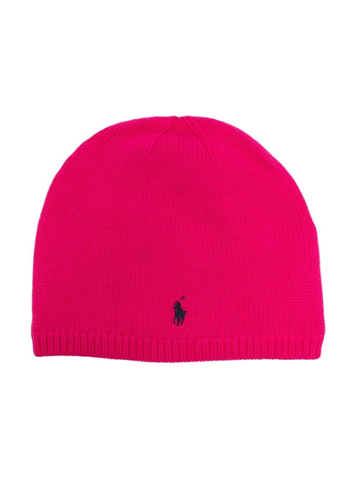 Shop Ralph Lauren Ribbed Embroidered-logo Beanie In Pink