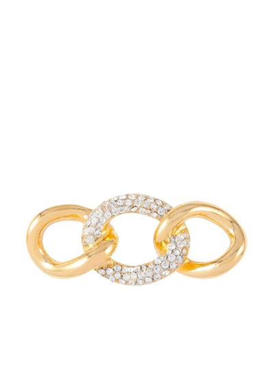 Pre-owned Dior 1970s  Crystal-embellished Chain-link Brooch In Gold