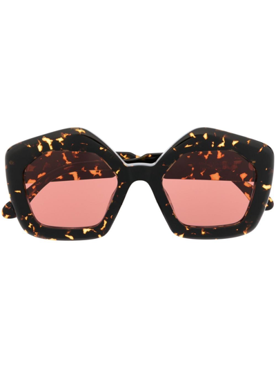 Shop Marni Eyewear Mhl Pentagon Sunglasses In Brown