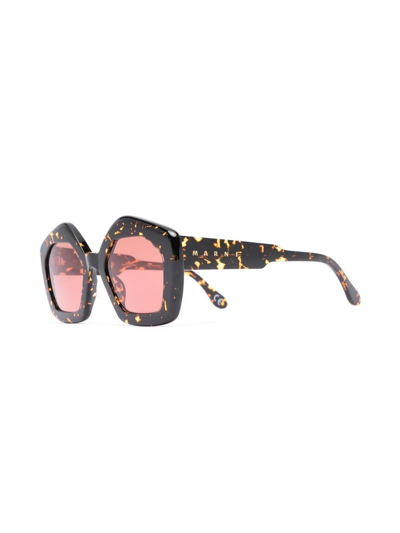 Shop Marni Eyewear Mhl Pentagon Sunglasses In Brown