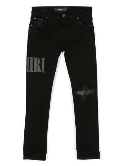Shop Amiri Distressed Straight-leg Jeans In Black