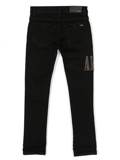 Shop Amiri Distressed Straight-leg Jeans In Black