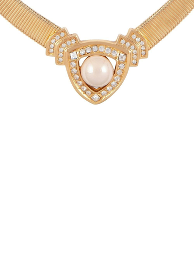 Pre-owned Dior 1980s  Pearl-embellished Choker Necklace In Gold