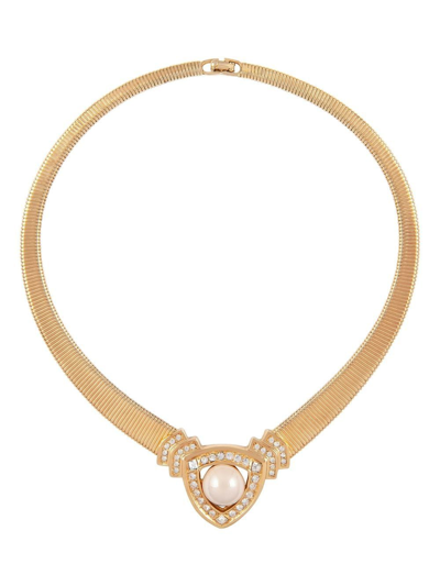 Pre-owned Dior 1980s  Pearl-embellished Choker Necklace In Gold