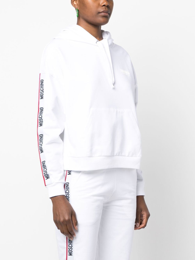 Shop Moschino Logo-print Sleeve Hoodie In White