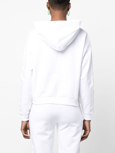 Shop Moschino Logo-print Sleeve Hoodie In White