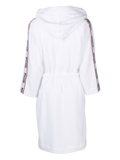 Shop Moschino Embroidered-logo Belted Dressing Gown In White