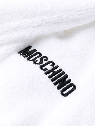 Shop Moschino Embroidered-logo Belted Dressing Gown In White