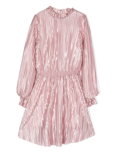 Shop Pinko Metallic Pleated Long-sleeve Dress In Pink