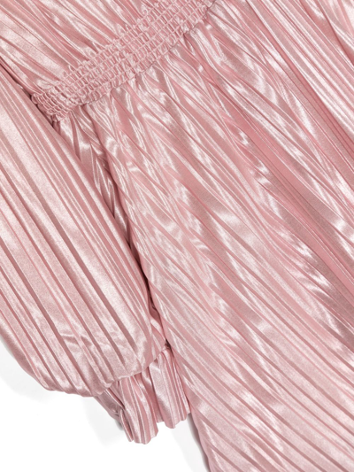 Shop Pinko Metallic Pleated Long-sleeve Dress In Pink