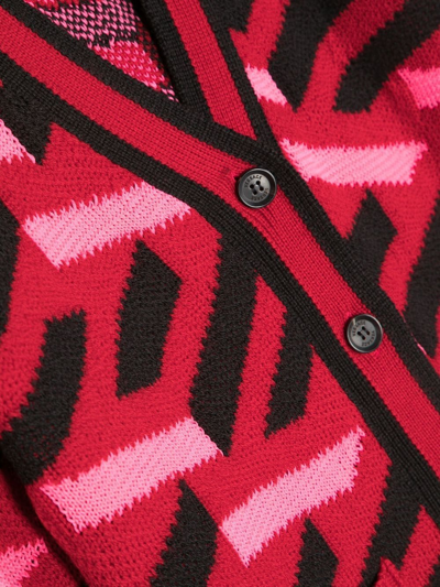 Shop Versace La Greca Knit Cardigan In Red