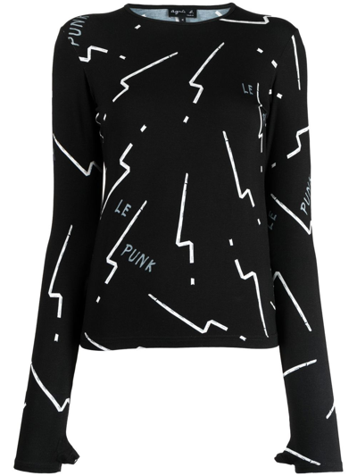 Shop Agnès B. Lightning-bolt Long-sleeve T-shirt In Black