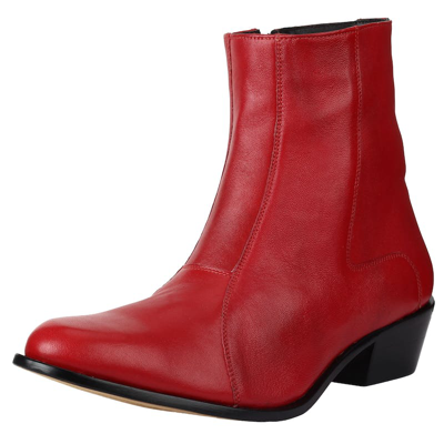 Shop Libertyzeno Jazzy Jackman Leather Ankle Length Boots In Red