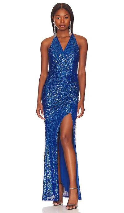 Shop Bcbgmaxazria Sequin Gown In Mykonos Blue