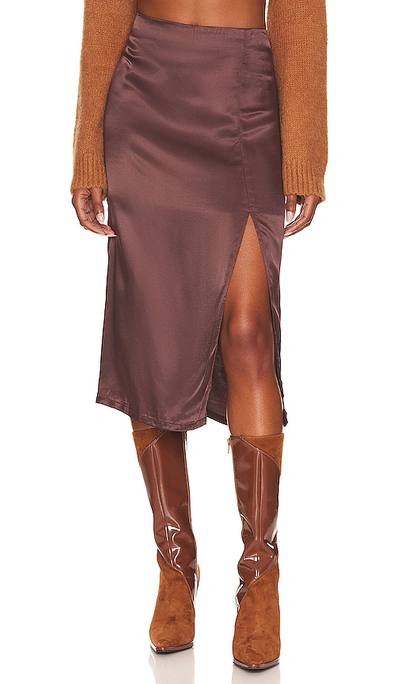 Shop Krisa Front Slit Midi Skirt In Cocoa