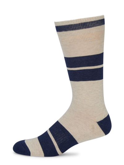Shop Saks Fifth Avenue Men's Collection Double Stripe Socks In Egret Navy Blazer
