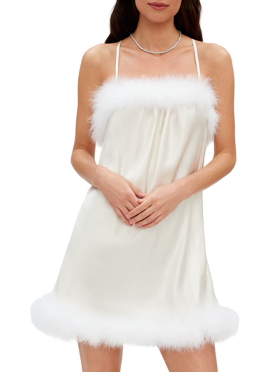 Shop Sleeper Women's French Kiss Feather-trim Minidress In White
