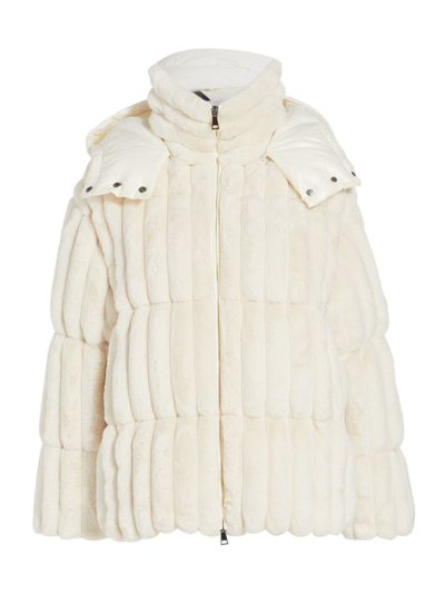 Shop Moncler Women's Mainline Fare Faux Fur Jacket In White
