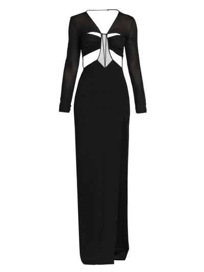 Shop Nensi Dojaka Women's V-neck Paneled Cut-out Maxi Dress In Black