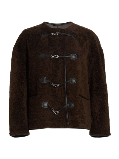 Shop Totême Women's Dyed Shearling & Clasp-front Jacket In Saddle Brown