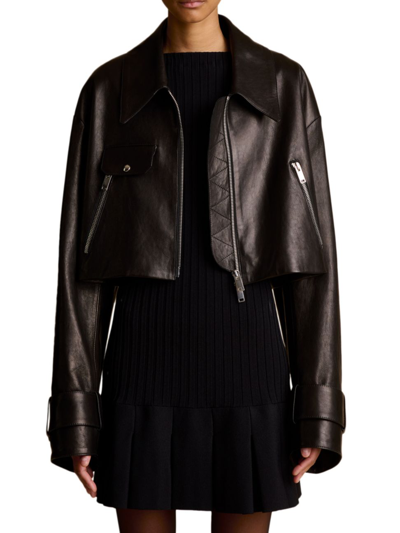 Khaite Flinn Cropped Leather Jacket In Black | ModeSens