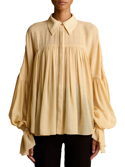 Shop Khaite Women's Collie Cotton Pleated Blouse In Flax