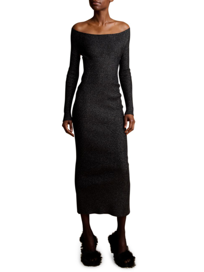 Shop Khaite Women's Marisole Glittery Off-the-shoulder Midi-dress In Onyx
