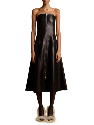 Shop Khaite Women's Valerie Strapless Lamb Leather Midi-dress In Black