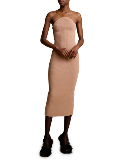 Shop Khaite Women's Rumer Strapless Ribbed Midi-dress In Almond